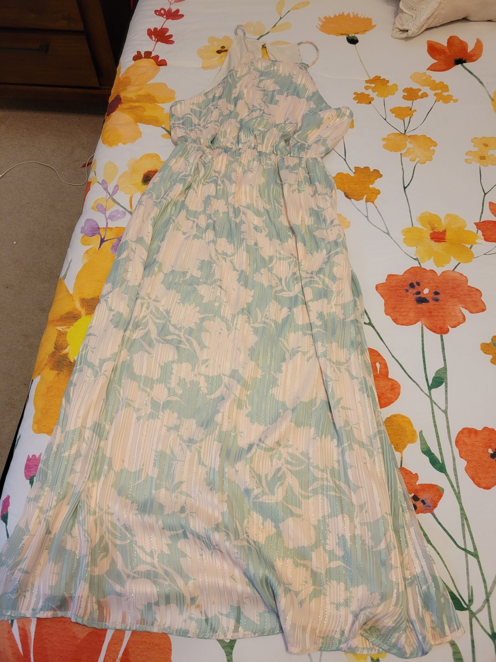 Francesca's Collections Pale Pink & Mint Striped Trim Dress